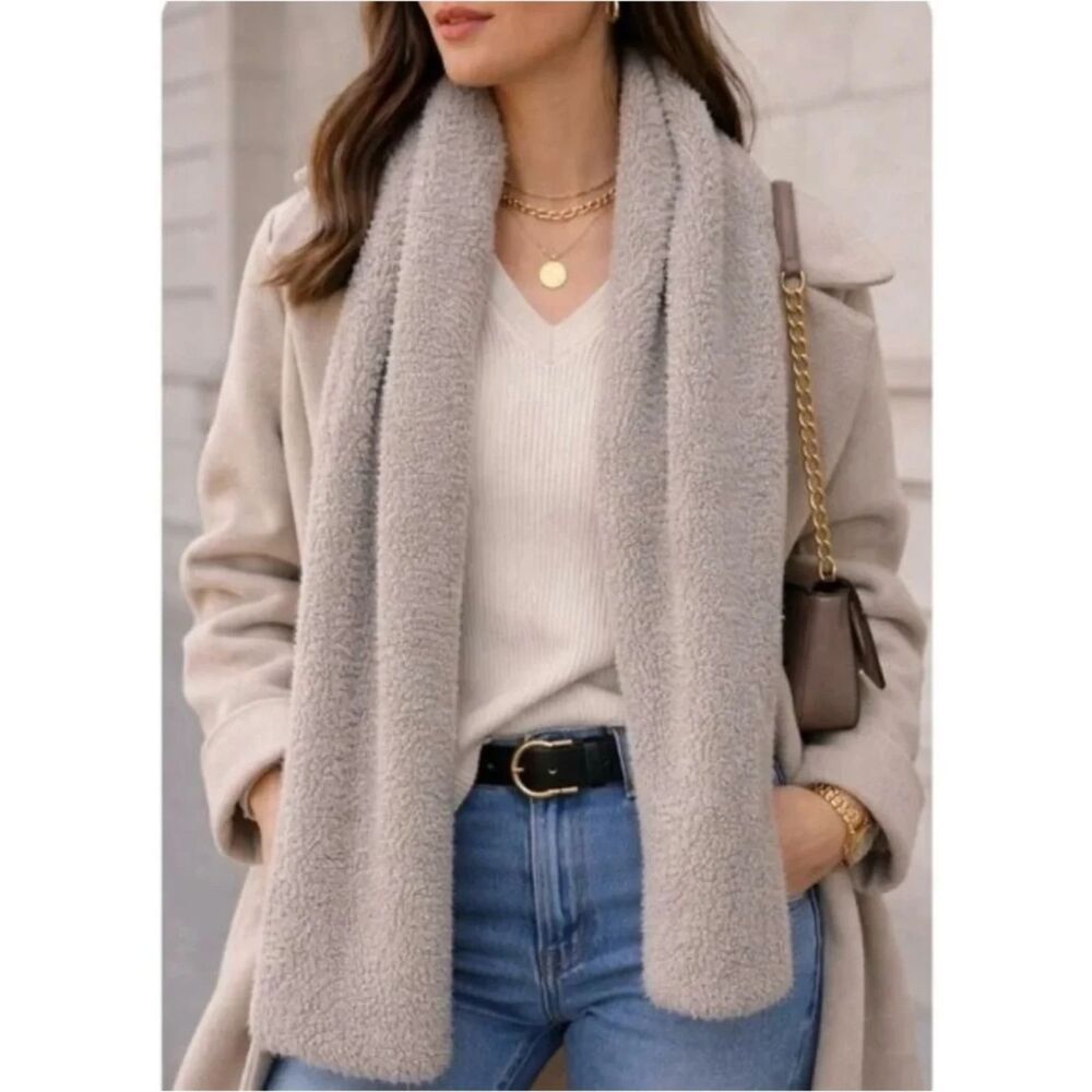 Barefoot Dreams CozyChic Knit Scarf Pewter 13" x 75" Soft Luxe Gray Plush Wrap